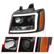 Load image into Gallery viewer, ANZO 07-14 Chevy Tahoe Projector Headlights w/ Plank Style Design Black w/ Amber - Side View