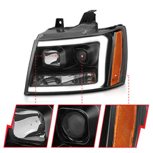 Load image into Gallery viewer, ANZO 07-14 Chevy Tahoe Projector Headlights w/ Plank Style Design Black w/ Amber - Side View