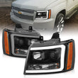 Load image into Gallery viewer, ANZO 07-14 Chevy Tahoe Projector Headlights w/ Plank Style Design Black w/ Amber - Back View