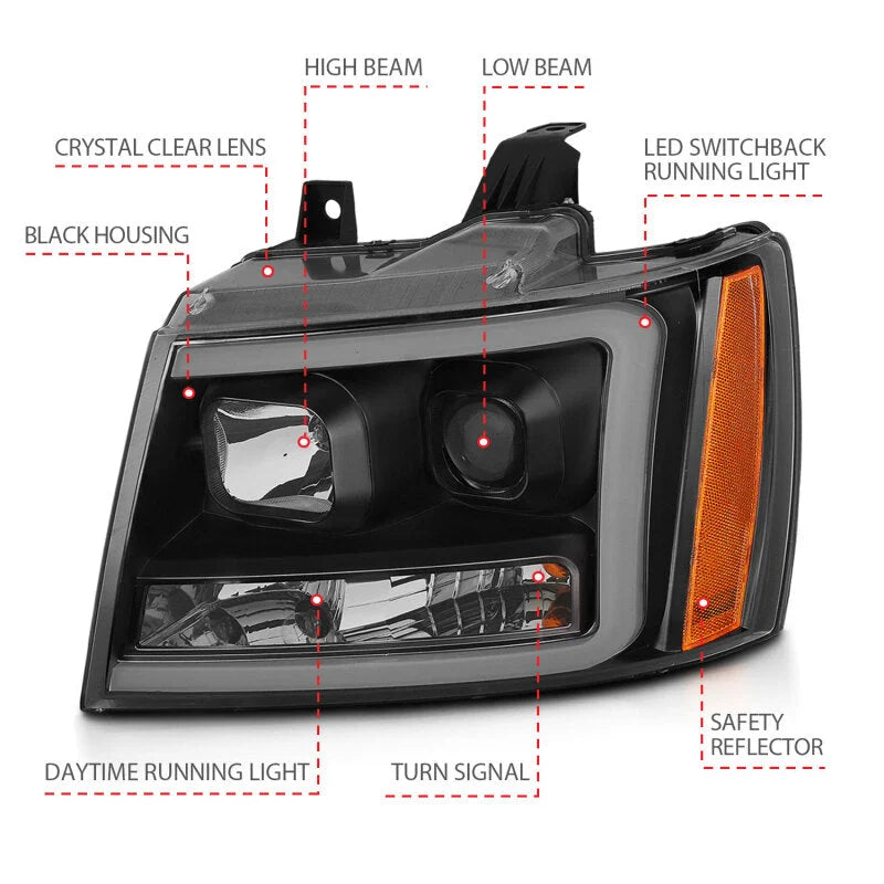 ANZO 07-14 Chevy Tahoe Projector Headlights w/ Plank Style Design Black w/ Amber - Additional View 5