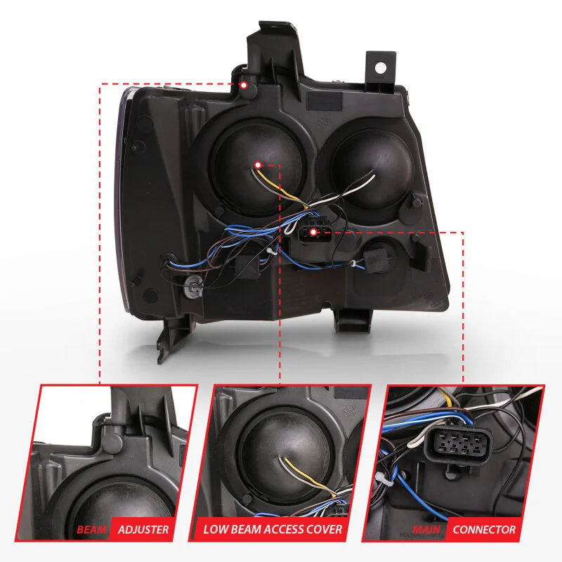 ANZO 07-14 Chevy Tahoe Projector Headlights w/ Plank Style Design Black w/ Amber - Additional View 7