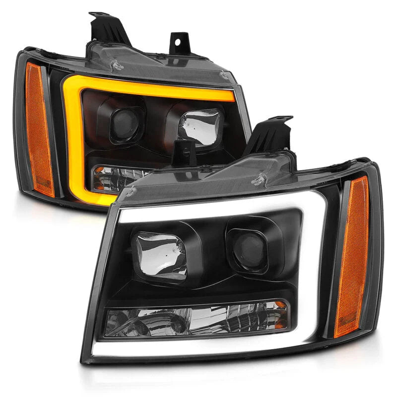 ANZO 07-14 Chevy Tahoe Projector Headlights w/ Plank Style Design Black w/ Amber - Additional View 8