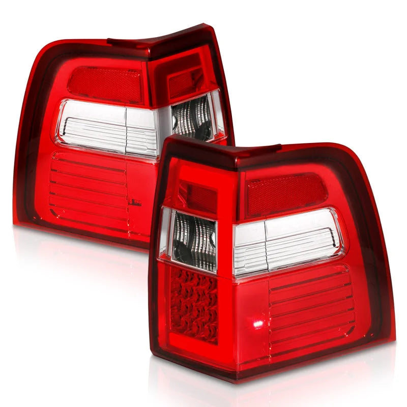 ANZO 07-17 For Expedition LED Taillights w/ Light Bar Chrome Housing Red/Clear Lens - Back View