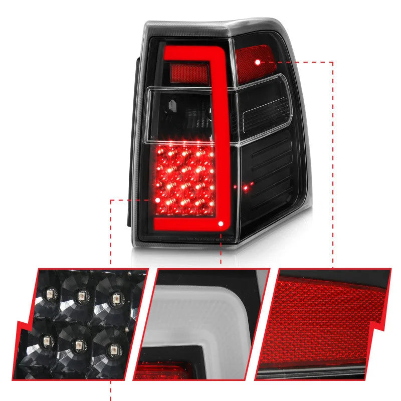 ANZO 07-17 Ford Expedition LED Taillights w/ Light Bar Black Housing Clear Lens - Back View