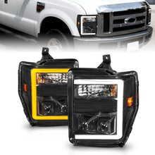 Load image into Gallery viewer, ANZO 08-10 Ford F-250 - F-550 Super Duty Projector Headlights w/ Light Bar Switchback Black Housing - Main Product View