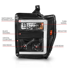 Load image into Gallery viewer, ANZO 08-10 Ford F-250 - F-550 Super Duty Projector Headlights w/ Light Bar Switchback Black Housing - Side View