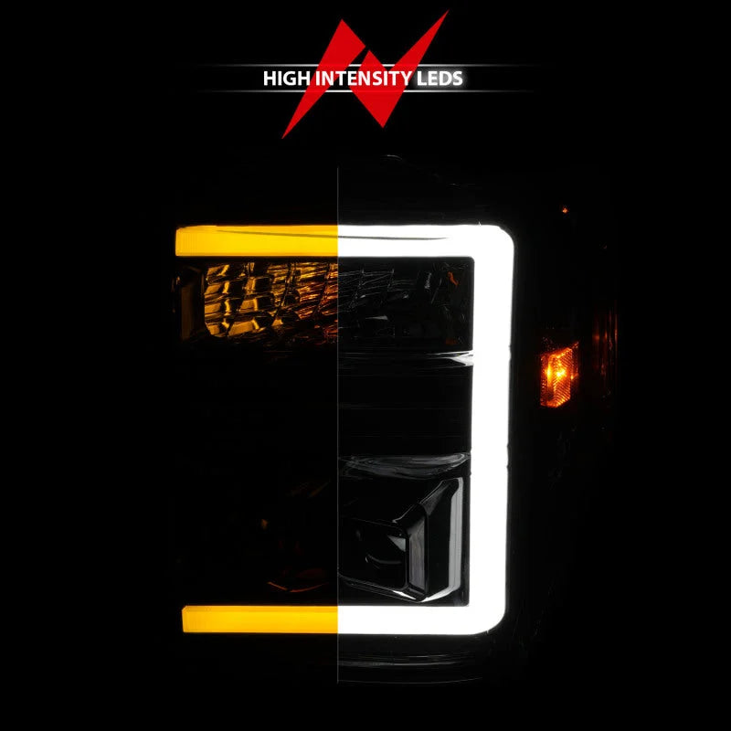 ANZO 08-10 Ford F-250 - F-550 Super Duty Projector Headlights w/ Light Bar Switchback Black Housing - Back View