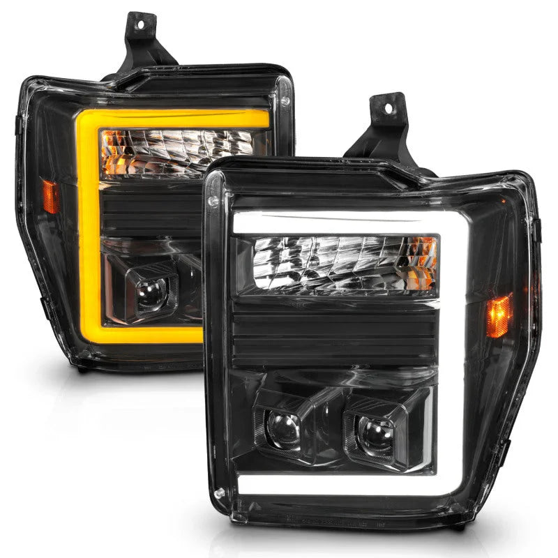 ANZO 08-10 Ford F-250 - F-550 Super Duty Projector Headlights w/ Light Bar Switchback Black Housing - Installation View