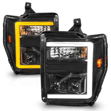 Load image into Gallery viewer, ANZO 08-10 Ford F-250 - F-550 Super Duty Projector Headlights w/ Light Bar Switchback Black Housing - Installation View