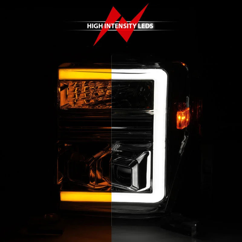 ANZO 08-10 Ford F-250 - F-550 Super Duty Projector Headlights w/ Light Bar Switchback Chrome Housing - Back View