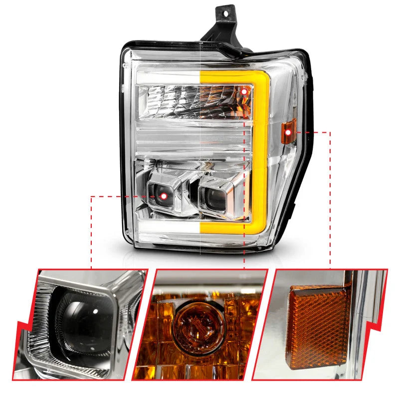 ANZO 08-10 Ford F-250 - F-550 Super Duty Projector Headlights w/ Light Bar Switchback Chrome Housing - Additional View 5
