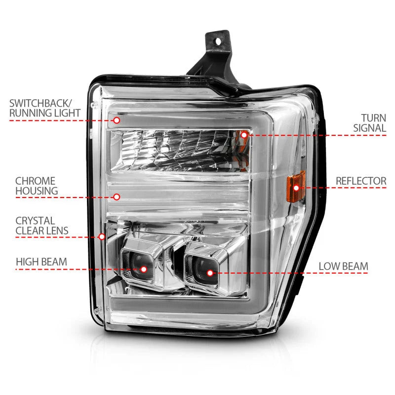 ANZO 08-10 Ford F-250 - F-550 Super Duty Projector Headlights w/ Light Bar Switchback Chrome Housing - Additional View 7