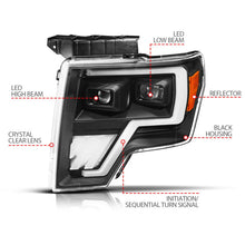 Load image into Gallery viewer, ANZO 09-14 Ford F-150 (Factory Halogen Model ONLY) Full LED Proj Headlights Init/SeqSig Black - Pair - Additional View 5