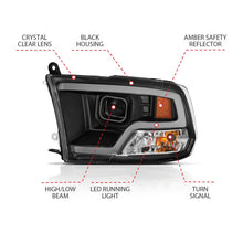 Load image into Gallery viewer, ANZO 09-18 Dodge Ram 1500 Plank Style Projector Headlights Black w/ Halo - Installation View