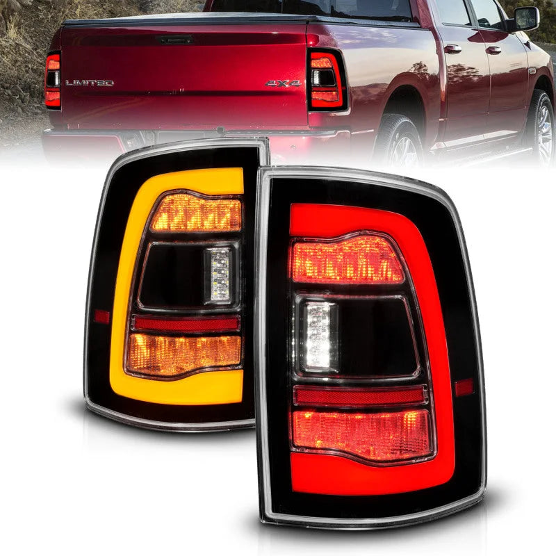 ANZO 09-18 Dodge Ram 1500 Sequential LED Taillights Black w/Switchback Amber Signal - Main Product View