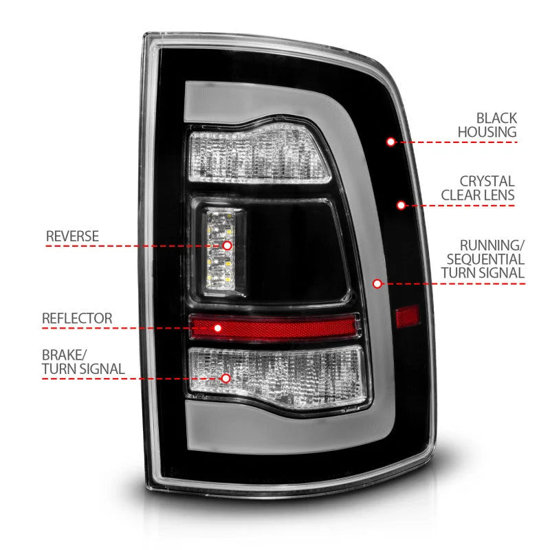 ANZO 09-18 Dodge Ram 1500 Sequential LED Taillights Black w/Switchback Amber Signal - Additional View 5