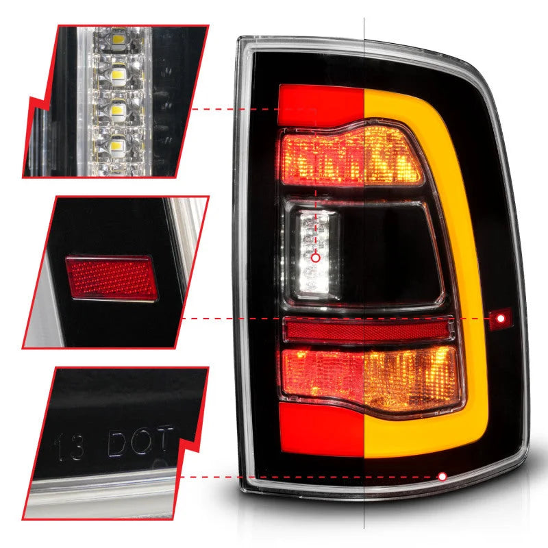 ANZO 09-18 Dodge Ram 1500 Sequential LED Taillights Black w/Switchback Amber Signal - Additional View 8