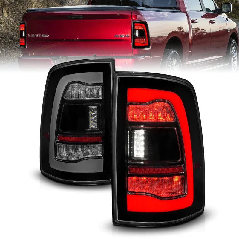 ANZO 09-18 Dodge Ram 1500 Sequential LED Taillights Smoke Black - Main Product View