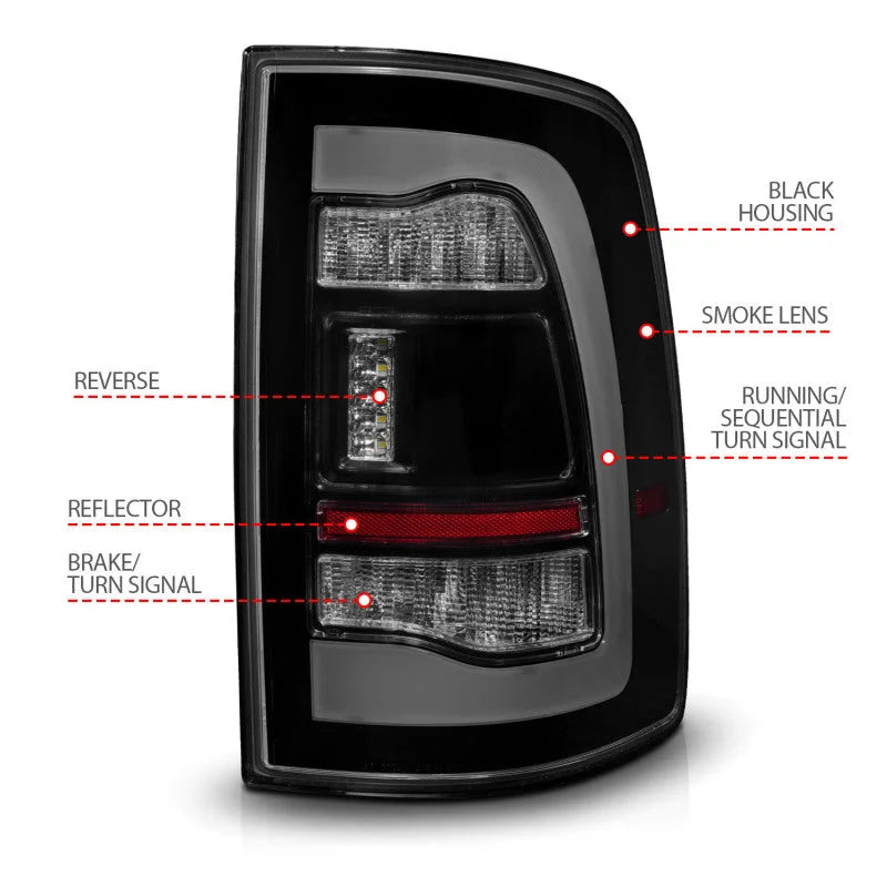 ANZO 09-18 Dodge Ram 1500 Sequential LED Taillights Smoke Black - Additional View 6