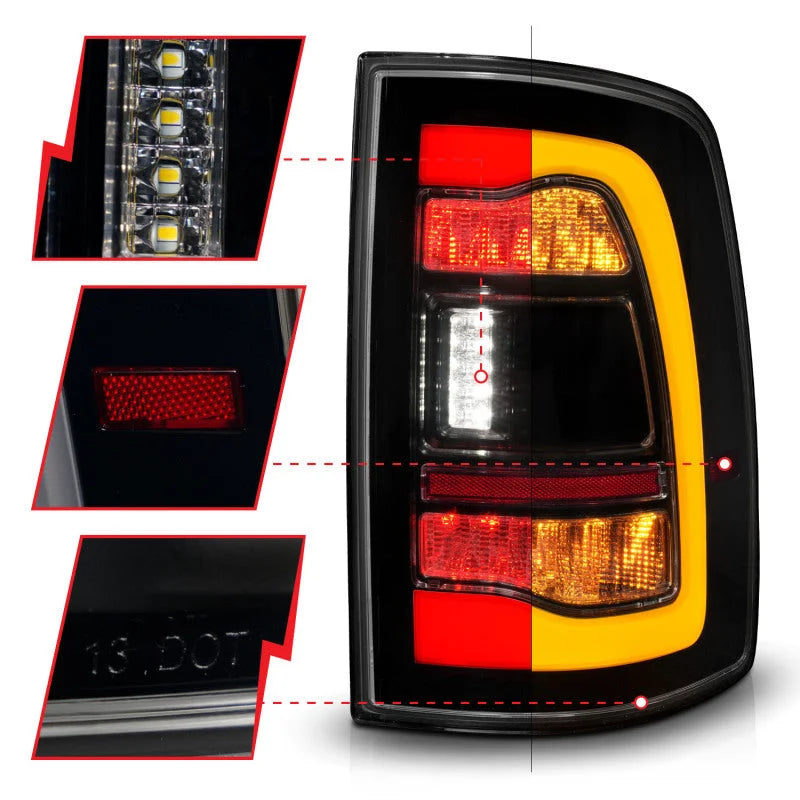 ANZO 09-18 Dodge Ram 1500 Sequential LED Taillights Smoke Black w/Switchback Amber Signal - Additional View 5