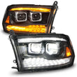 Load image into Gallery viewer, ANZO 09-18 Dodge Ram 1500/2500/3500 Full LED Proj Headlights w/Switchback Light Bar - Black - Side View