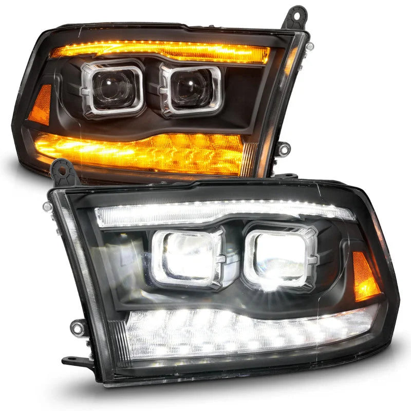 ANZO 09-18 Dodge Ram 1500/2500/3500 Full LED Proj Headlights w/Switchback Light Bar - Black - Side View