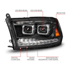 Load image into Gallery viewer, ANZO 09-18 Dodge Ram 1500/2500/3500 Full LED Proj Headlights w/Switchback Light Bar - Black - Additional View 5