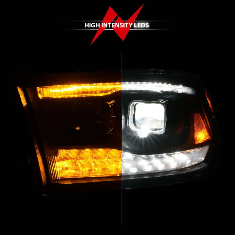 ANZO 09-18 Dodge Ram 1500/2500/3500 Full LED Proj Headlights w/Switchback Light Bar - Black - Additional View 8