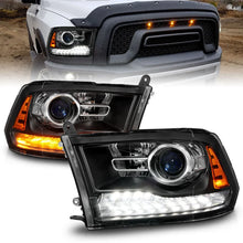 Load image into Gallery viewer, ANZO 09-18 Dodge Ram 1500/2500/3500 LED Plank Style Headlights Switchback + Sequential - Matte Black - Main Product View
