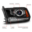 Load image into Gallery viewer, ANZO 09-18 Dodge Ram 1500/2500/3500 LED Plank Style Headlights Switchback + Sequential - Matte Black - Back View
