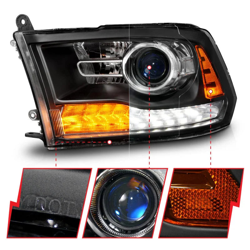 ANZO 09-18 Dodge Ram 1500/2500/3500 LED Plank Style Headlights Switchback + Sequential - Matte Black - Additional View 5