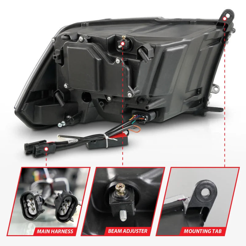 ANZO 09-18 Dodge Ram 1500/2500/3500 LED Plank Style Headlights Switchback + Sequential - Matte Black - Additional View 6