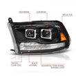 Load image into Gallery viewer, ANZO 09-19 Dodge RAM 1500 / 10-18 2500/3500 LED Proj Headlights SeqSig Black - Pair - Side View