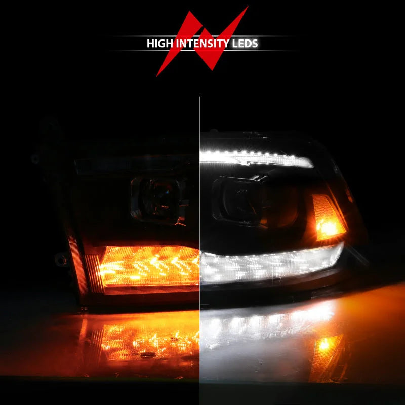ANZO 09-19 Dodge RAM 1500 / 10-18 2500/3500 LED Proj Headlights SeqSig Black - Pair - Back View