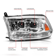 Load image into Gallery viewer, ANZO 09-19 Dodge RAM 1500 / 10-18 2500/3500 LED Proj Headlights SeqSig Chrome - Pair - Side View
