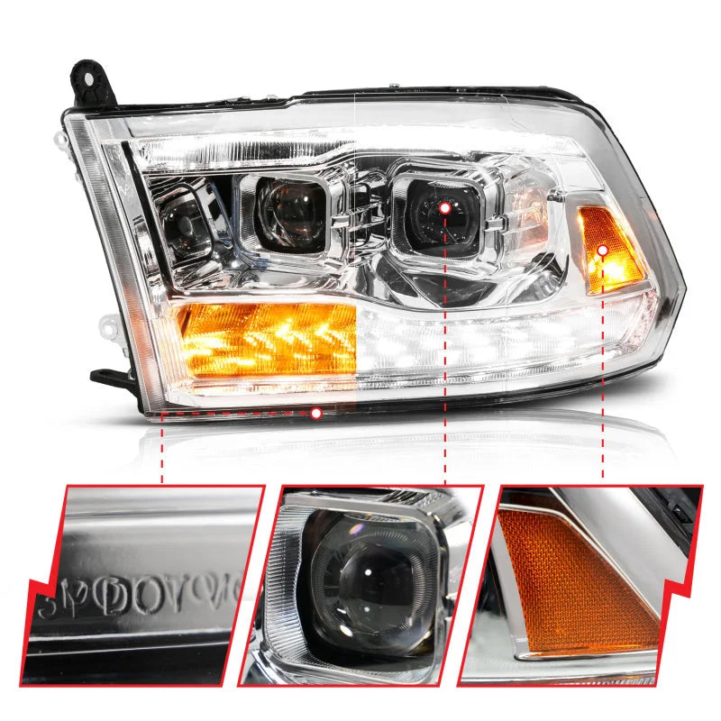 ANZO 09-19 Dodge RAM 1500 / 10-18 2500/3500 LED Proj Headlights SeqSig Chrome - Pair - Back View