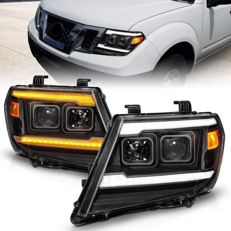 ANZO 09-20 Nissan Frontier Black Projector Plank Style DRL w/ Switchback & Sequential LED DRL - Main Product View