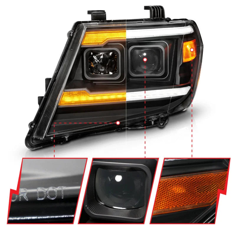 ANZO 09-20 Nissan Frontier Black Projector Plank Style DRL w/ Switchback & Sequential LED DRL - Side View