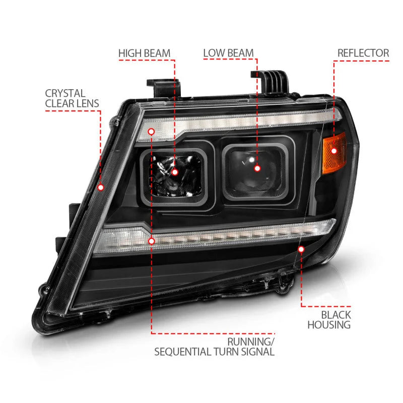 ANZO 09-20 Nissan Frontier Black Projector Plank Style DRL w/ Switchback & Sequential LED DRL - Additional View 8