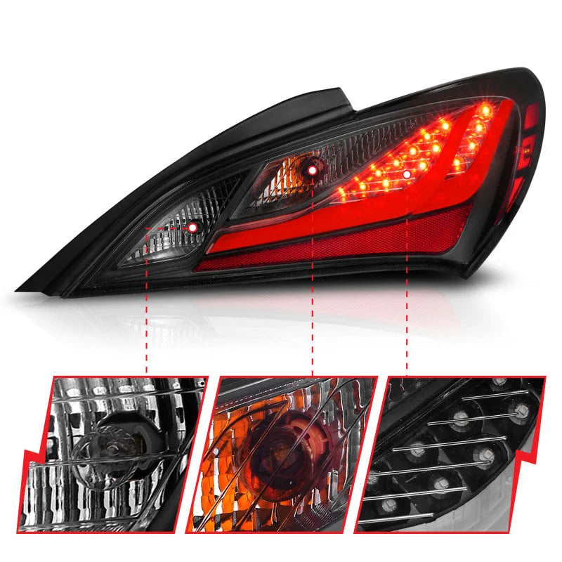 ANZO 10-13 Hyundai Genesis 2DR LED Taillights Smoke - Back View