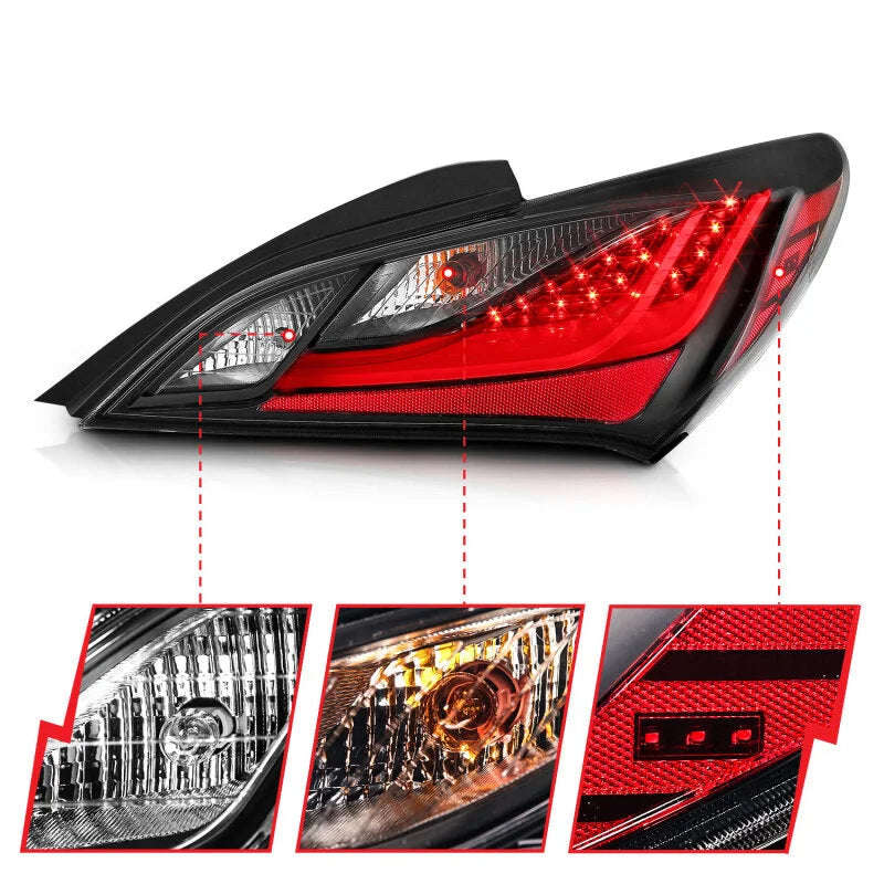 ANZO 10-13 Hyundai Genesis 2DR LED Taillights Smoke - Installation View