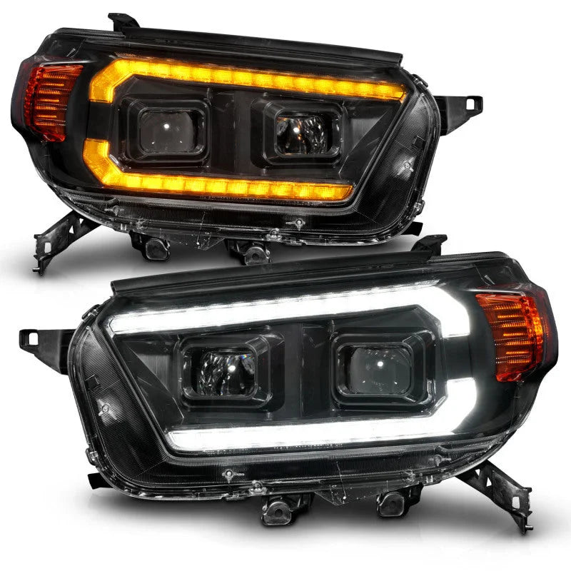 ANZO 10-13 Toyota 4Runner Projector Headlights - Black - Side View