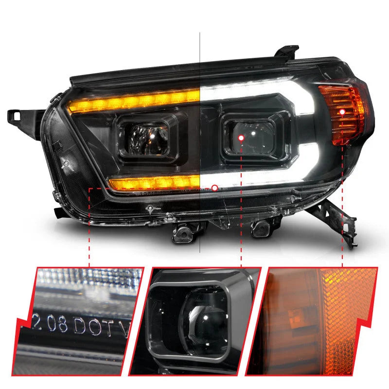 ANZO 10-13 Toyota 4Runner Projector Headlights - Black - Back View