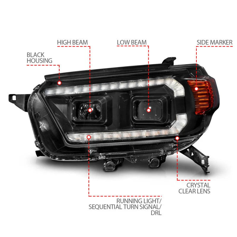 ANZO 10-13 Toyota 4Runner Projector Headlights - Black - Additional View 8