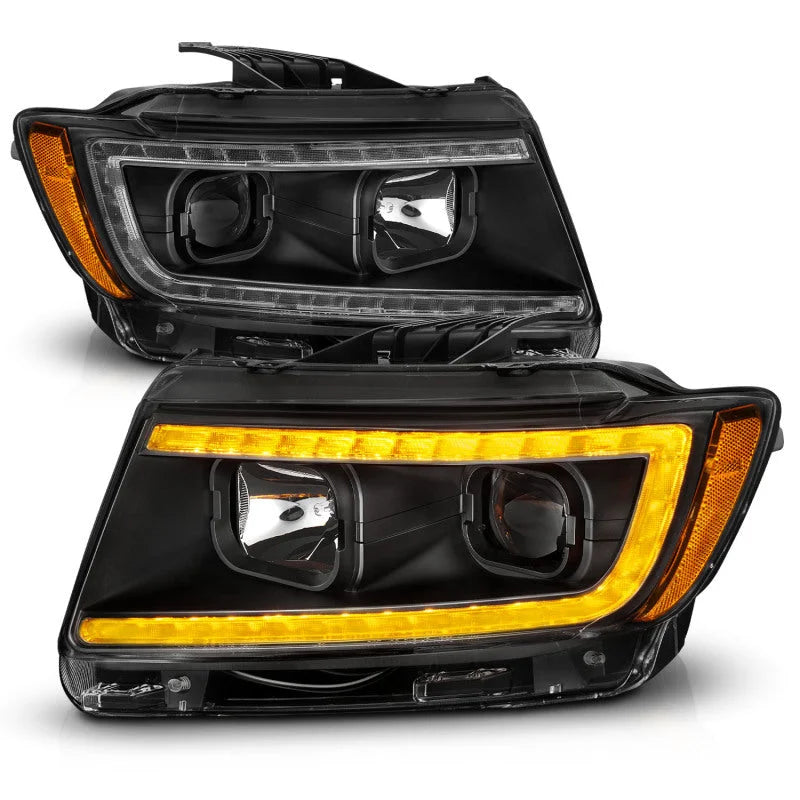 ANZO 11-13 Jeep Grand Cherokee (Factory Halogen Only) Projector Headlights w/Light Bar Swtchbk Black - Side View