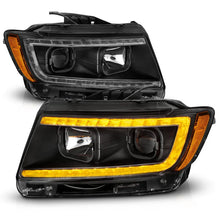 Load image into Gallery viewer, ANZO 11-13 Jeep Grand Cherokee (Factory Halogen Only) Projector Headlights w/Light Bar Swtchbk Black - Side View