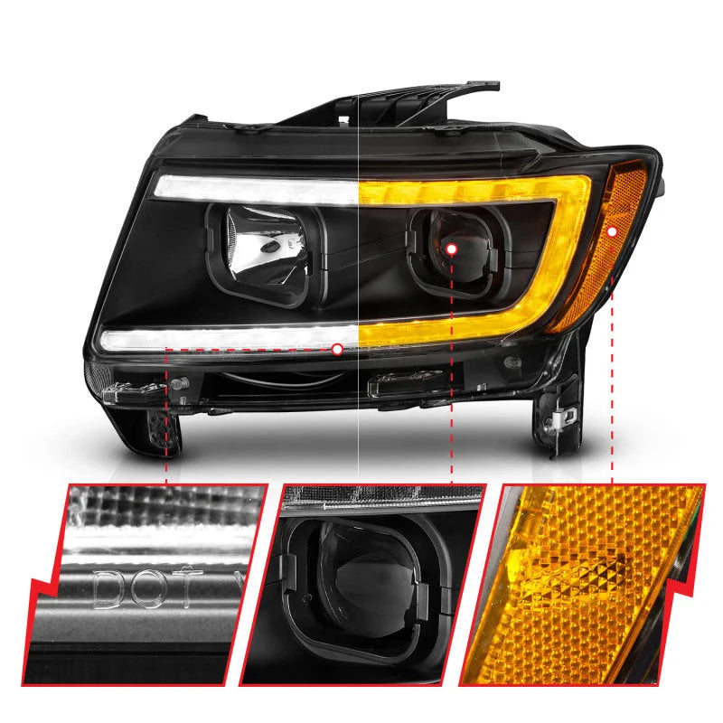 ANZO 11-13 Jeep Grand Cherokee (Factory Halogen Only) Projector Headlights w/Light Bar Swtchbk Black - Additional View 5