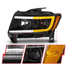 Load image into Gallery viewer, ANZO 11-13 Jeep Grand Cherokee (Factory Halogen Only) Projector Headlights w/Light Bar Swtchbk Black - Additional View 5