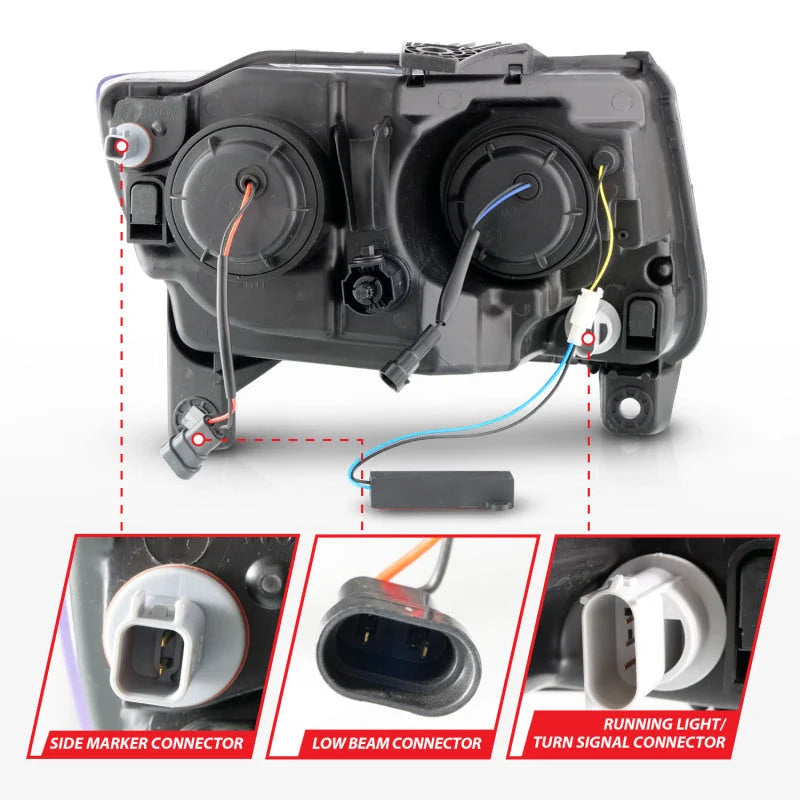 ANZO 11-13 Jeep Grand Cherokee (Factory Halogen Only) Projector Headlights w/Light Bar Swtchbk Black - Additional View 9