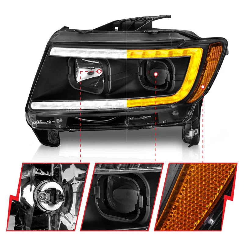 ANZO 11-13 Jeep Grand Cherokee (Factory Halogen Only) Projector Headlights w/Light Bar Swtchbk Black - Additional View 10
